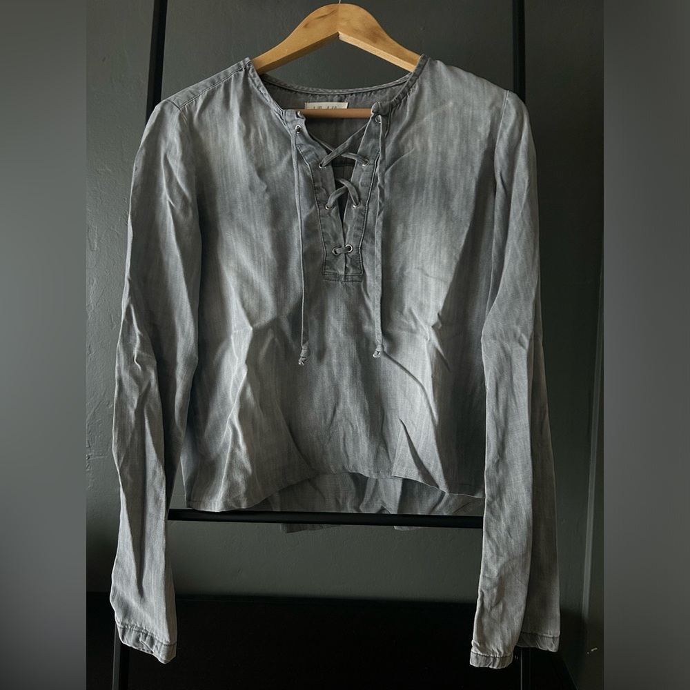 Bella Dahl tencel denim lace up long sleeve washed black shirt
